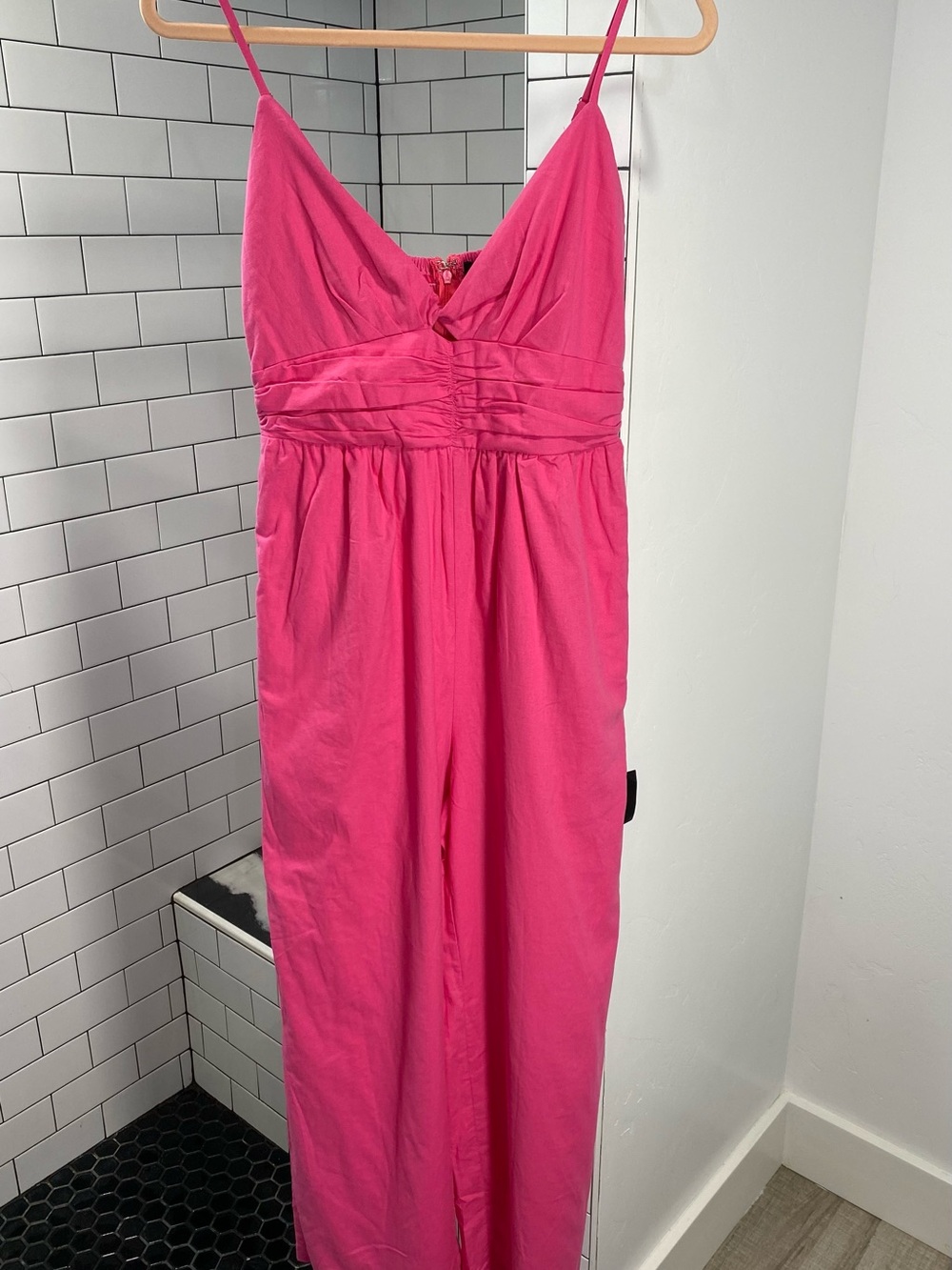 Lulu's Bright Hot Pink Strapless Jumpsuit